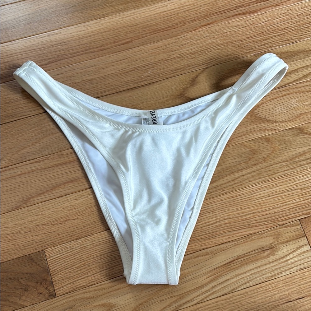 Forever 21 White One Piece Swimwear High-Cut